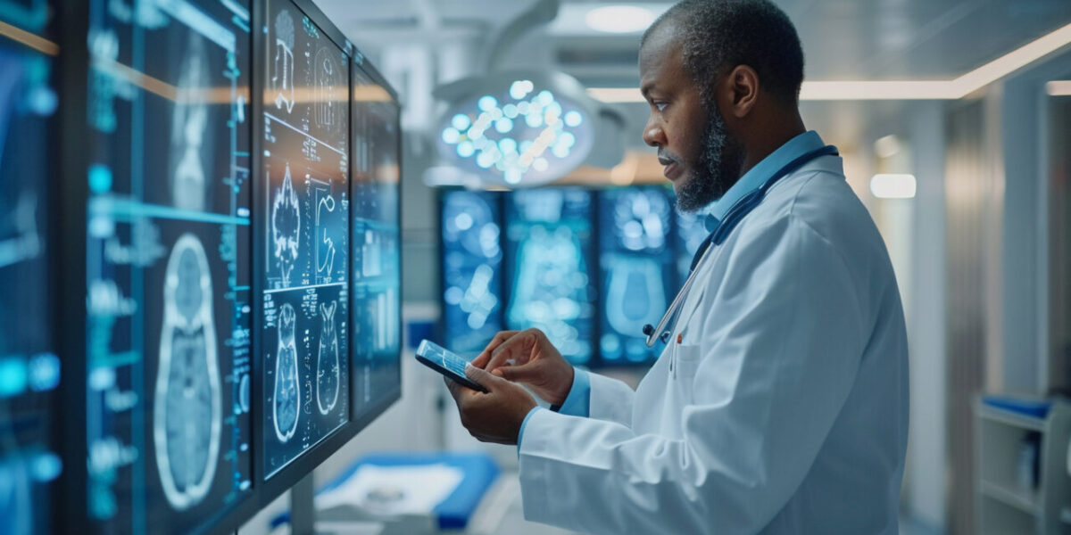 A doctor using the latest healthcare technology to diagnose a patient