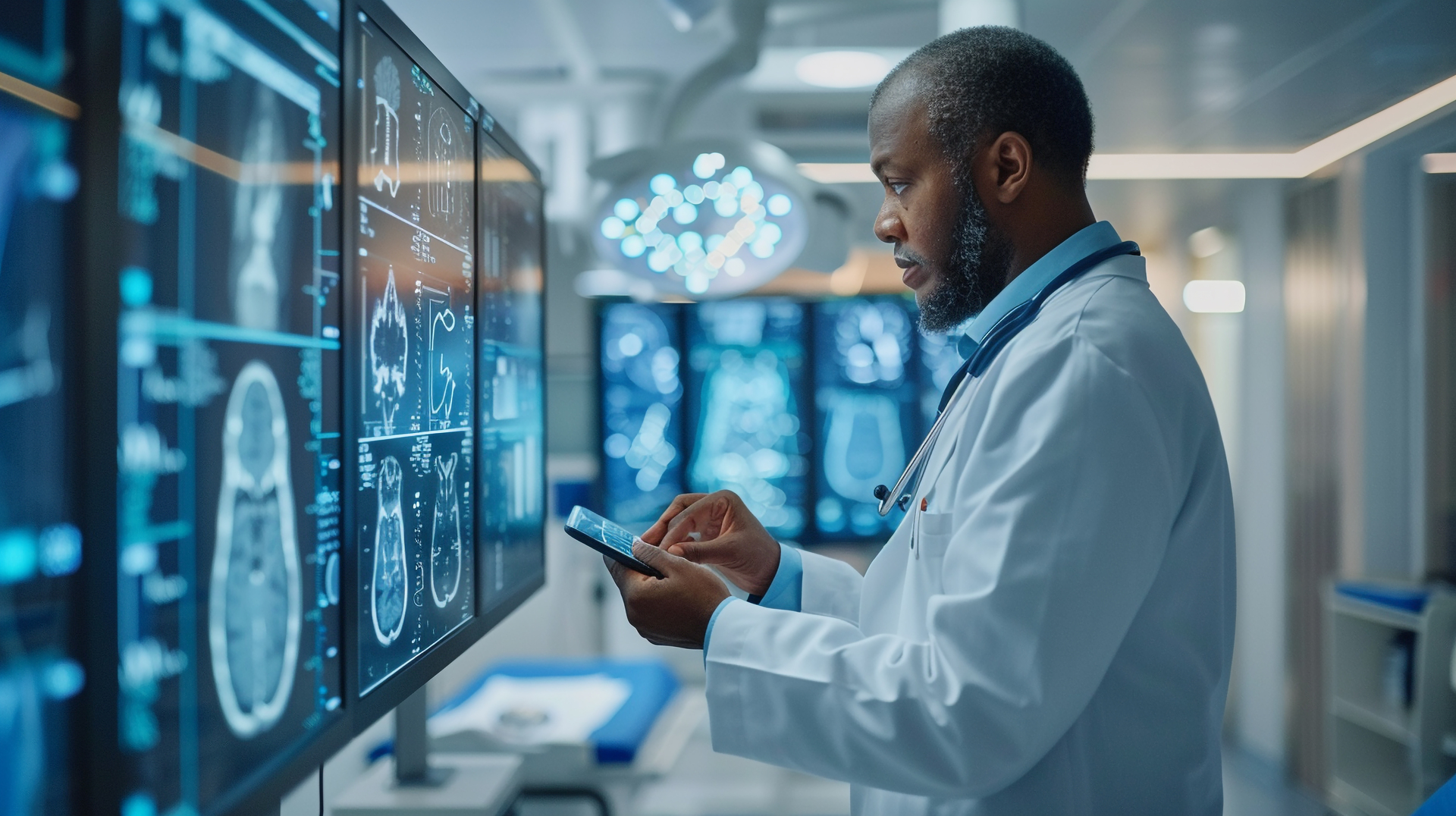 A doctor using the latest healthcare technology to diagnose a patient